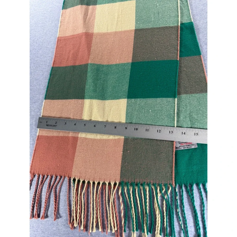 Italy Design Cashmere Feel Plaid Scarf Green Orange Check Fringed Wrap